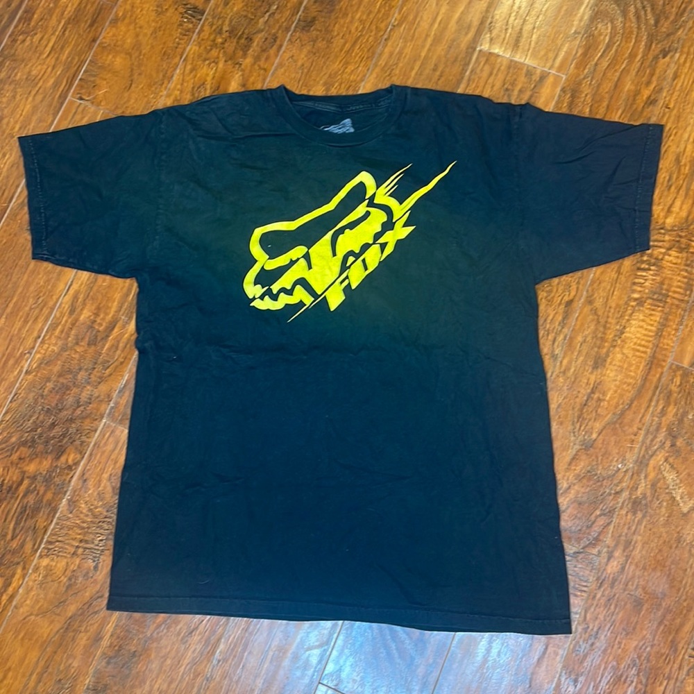 Fox T Shirt Mens Sz L Black Yellow Motorcycle Dirt Bikes Races Enduro